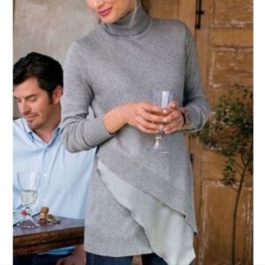 Soft Surroundings Cotton Wool Blend Turtleneck Mixed Media Sweater Womens M Gray